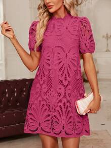 SHEIN Clasi Pink Lace Dress - Rose Red - View 1