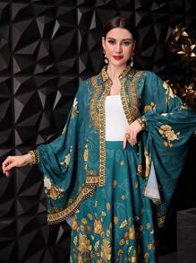 Modelyn Elegante Lockere Damenbluse Mit Batwing-ärmeln Und Blumenmuster Im Western-stil