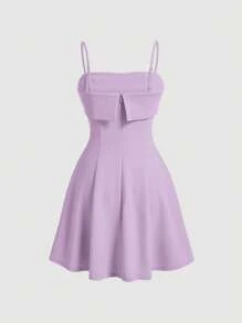 SHEIN MOD 女士珍珠串珠细肩带连衣裙 - 淡紫色 - 查看 2