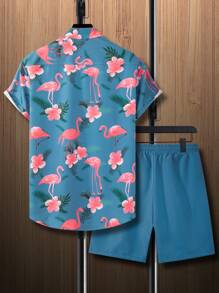 Manfinity RSRT 2入組男式火鳥印花短袖襯衫套裝 - 霧霾藍 - 查看 7