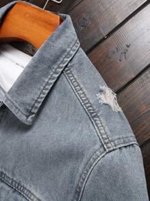 Manfinity Roghcode Men's Ripped Dragon Head Printed Denim Shirt - Blue - View 3