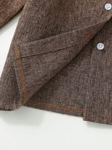 SHEIN Trẻ Con trai Sọc Ruy băng Và Thêu Áo sơ mi - Cà phê nâu - Xem 5
