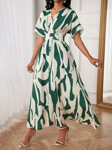 SHEIN Clasi Women's Random Printed Batwing Sleeve Dress Maxi Women Outfit - Multicolor - View 5