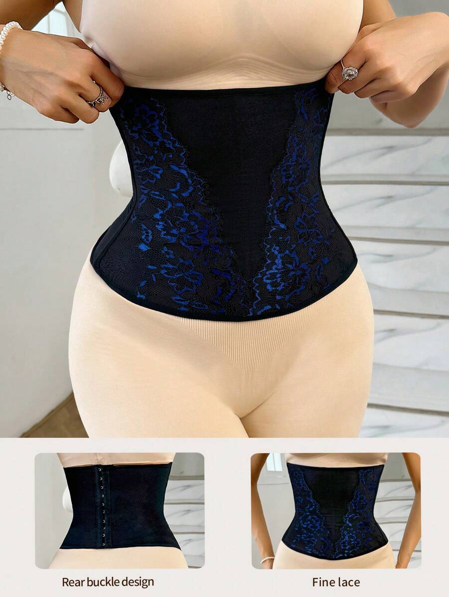 Lace Patchwork Waist Cincher & Tummy Control Belt - Black - View 1
