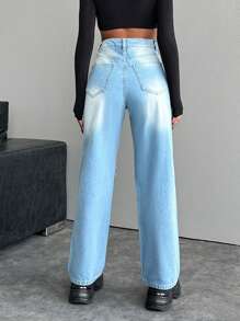 EURMUSE Ladies' Ripped Straight Jeans - Light Wash - View 2