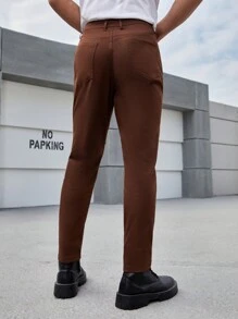 Manfinity Homme Pantalones Casuales Ajustados Con Bolsillos De Utilidad Para Hombres - Óxido marrón - Ver 2