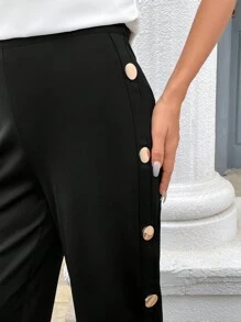 SHEIN Clasi Summer Ladies' Stand Collar Fold Pleated Shirt And Pants Set - Black and White - View 6