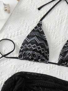 SHEIN Swim Conjunto de bikini de tres piezas con abertura para mujer, para playa de verano - Negro - Ver 4