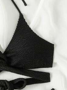 SHEIN Swim Conjunto de bikini de dos piezas con diseño de tirantes halter, para verano y playa - Negro - Ver 6