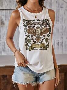 SHEIN LUNE Women Tank Tops & Camis Hewan Huruf Casual - Putih - View 4