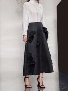 Modelyn Women's 3d Flower Decorated A-Line Skirt