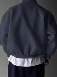 Claim Dot Men's Half-Zip Front Letter Patch Sweatshirt With Kangaroo Pocket - Grey - View 2