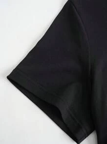 Al Najma Ramadan arabischer Stil lässiger weiter Rundhals Kurz-Top und Weite Hose Set für Frauen, lässige lange Kleider - Schwarz - Übersicht 3