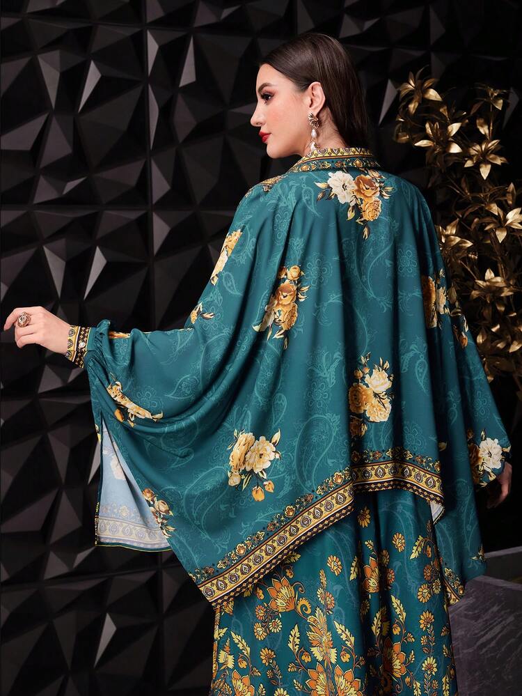 Elegant Women's Loose Fit Batwing Sleeve Floral Printed Western Blouse