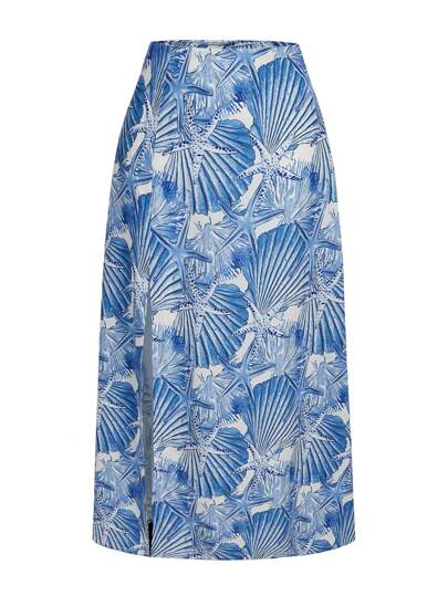 Liberty nature Artist Boho Bohemian Vacation Women's Starfish & Scallop Printed High Slit Elegant Skirt, For Holiday, Party, Spring, Beach, Festival, Ibiza Fits