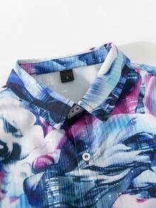 ROMWE MEN Street Life 男士肖像印花短袖襯衫 - 彩色 - 查看 6