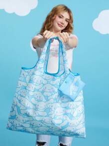 HELLO KITTY AND FRIENDS | SHEIN Cute Rabbit Printed Foldable Portable Shopping Bag - Baby Blue - View 6