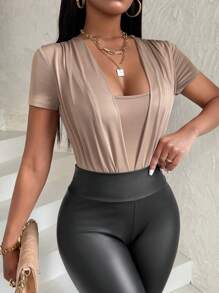 BamGleam Damen Bodysuit mit geraffte asymmetrischer Kragen