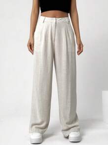 SHEIN EZwear Pantalones De Mujer Rectos De Diseño De Bolsillo De Un Solo Color