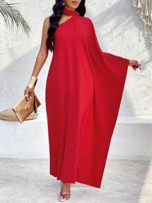 SOLERSUN 一肩蝙蝠袖連身裙 - 紅色 - 查看 1