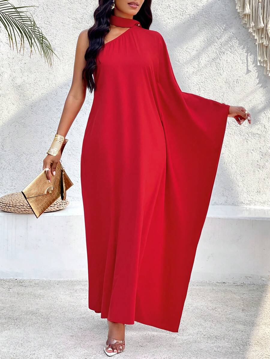 SOLERSUN 一肩蝙蝠袖連身裙 - 紅色 - 查看 1