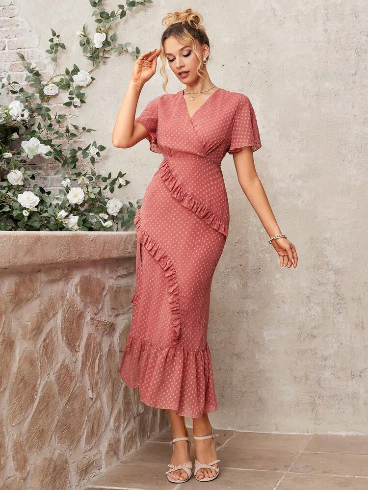 Women's Short Sleeve Ruffled Hem Dress