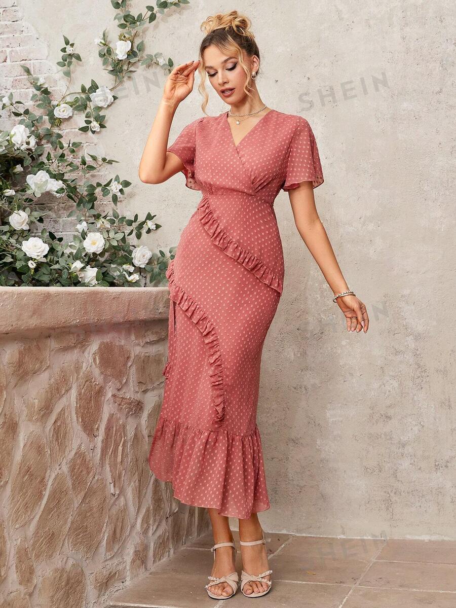 Chiquease Vestido De Mujer Con Mangas Cortas Y Dobladillo Con Volantes - Rosa - Ver 1