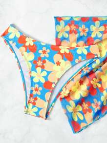 SHEIN Swim Bộ bikini in hoa dành cho nữ kèm váy và áo ba mảnh mùa hè - Nhiều màu - Xem 4