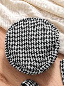 SHEIN Young Girl Comfortable & Simple & Elegant Ribbed Round-Neck Top And Overall Houndstooth Skirt Two-Piece Set For Summer - White - View 5