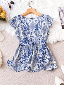 SHEIN Clasi 女性鬆緊腰帶上衣,全印花設計 - 彩色 - 查看 7