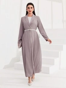 Al Najma 褶皱单排扣长袍，穆斯林时尚长袍，适合休闲/节日/聚会/旅行 - 紫色 - 查看 6