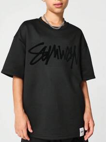 SUMWON Tween Girls Oversized Short Sleeve Premium Tee With Flock Print