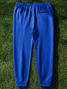 EASEVO Sudadera De Punto De Talla Grande Con Estampado De Letras Y Color Sólido Y Puños Elásticos - Azul - Ver 2