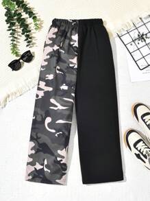 Tween Girls' Letter Printed Elastic Waist Sweatpants - Black - View 2