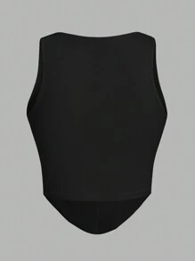 SHEIN EZwear 2 件黑白不对称下摆休闲修身女式背心，适合夏季 - 黑與白 - 查看 7