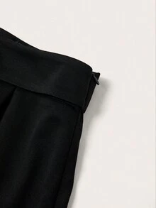 SHEIN Clasi 女士純色高腰短褲 - 黑色 - 查看 9