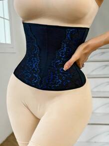 Lace Patchwork Waist Cincher & Tummy Control Belt - Black - View 3