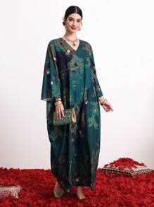 Divindia 女款植物印花蝙蝠袖連衣裙