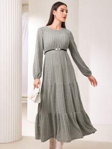 Mulvari Solid Color Ribbed Knitted Dress - Grey - View 1