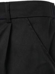 Claim Dot 男士褶皱短裤纯色正装短裤工作商务休闲纯色黑色短裤，适合老公、男朋友的礼物 - 黑色 - 查看 5