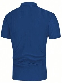 Manfinity Homme Men's Plus Size Solid Color Short Sleeve Polo Shirt - Blue - View 2