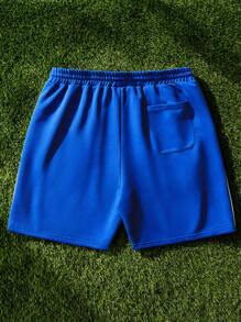 Manfinity RebelGame Men's Plus Size Color-Block Patchwork Casual Straight Shorts - Blue - View 2