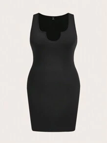 Slaydiva Casual Minimalist Wide Strap V-Neck Fitted Plus Size Ladies Sundress, Suitable For Summer Suitable For Going Out Chic Dress - Black - View 2