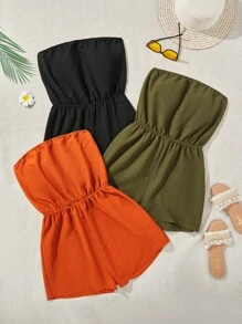 SHEIN VCAY Women's 3pcs Vacation Strapless Jumpsuit Set - Multicolor - View 3