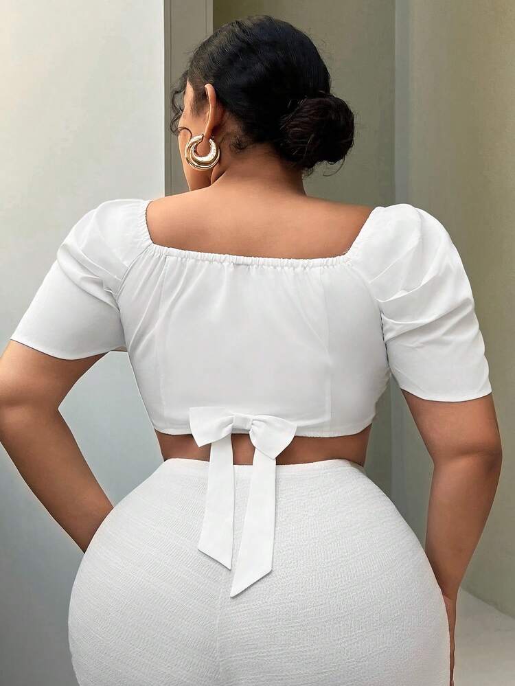 Plus Size Women's Short Cross-Front One-Shoulder Vacation Shirt
