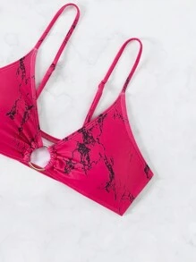 SHEIN Swim 2pcs/Set Women's Marble Print Bikini Top With Spaghetti Straps Summer - Multicolor - View 5