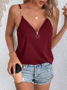 SHEIN LUNE 女性的鏈條肩帶圓環拉鍊背心