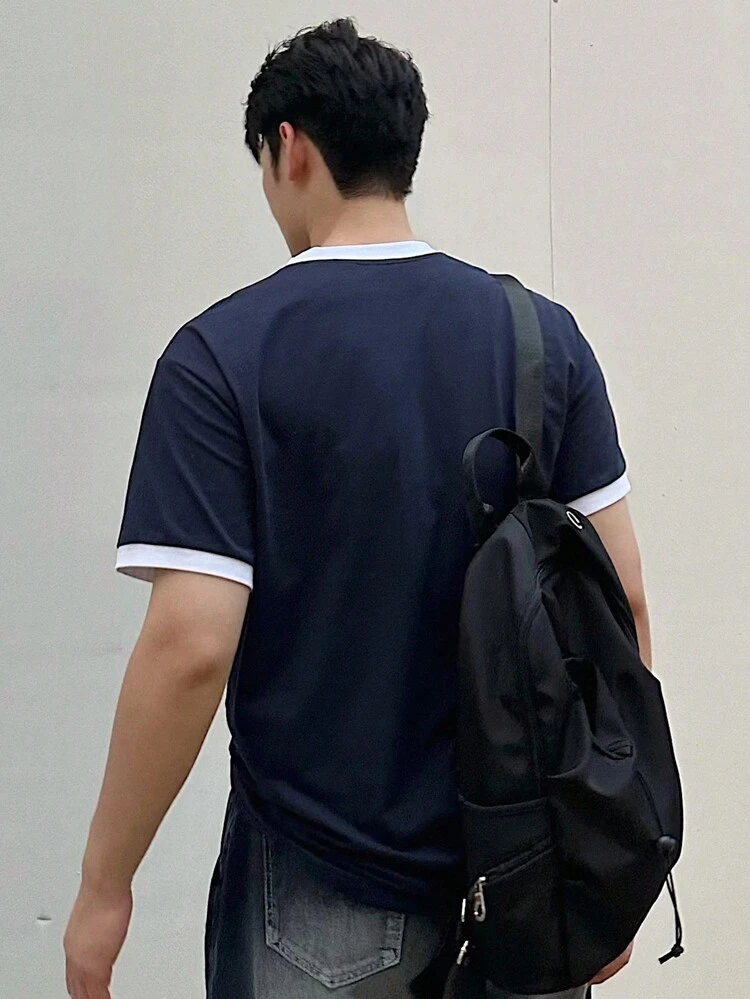 Men's Back To School Summer Short Sleeve T-Shirt With Letter Print,Graphic Tees