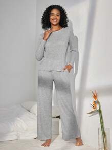 溜冰用斜口口袋鬆緊針織褲 - 灰色 - 查看 3