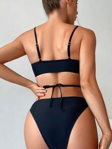 SHEIN Swim 女士露背鉤花單片泳衣 - 黑色 - 查看 2